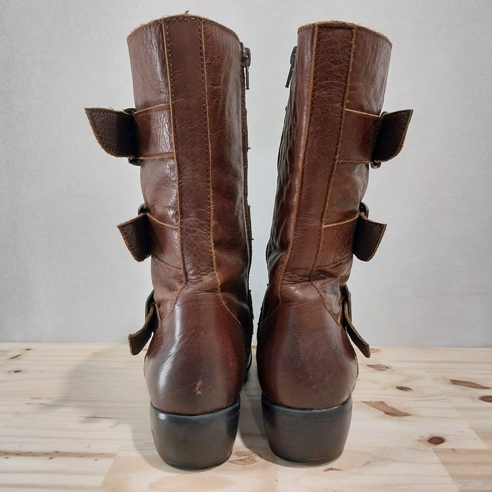Fly London Boots Moto Combat Women's Size 40 Brown Leather Buckle Grunge Boho - Picture 12 of 14